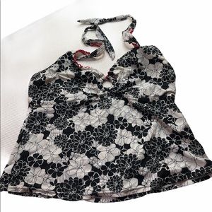 BALTEX Black/White/Red Halter Tankini Top Size 10